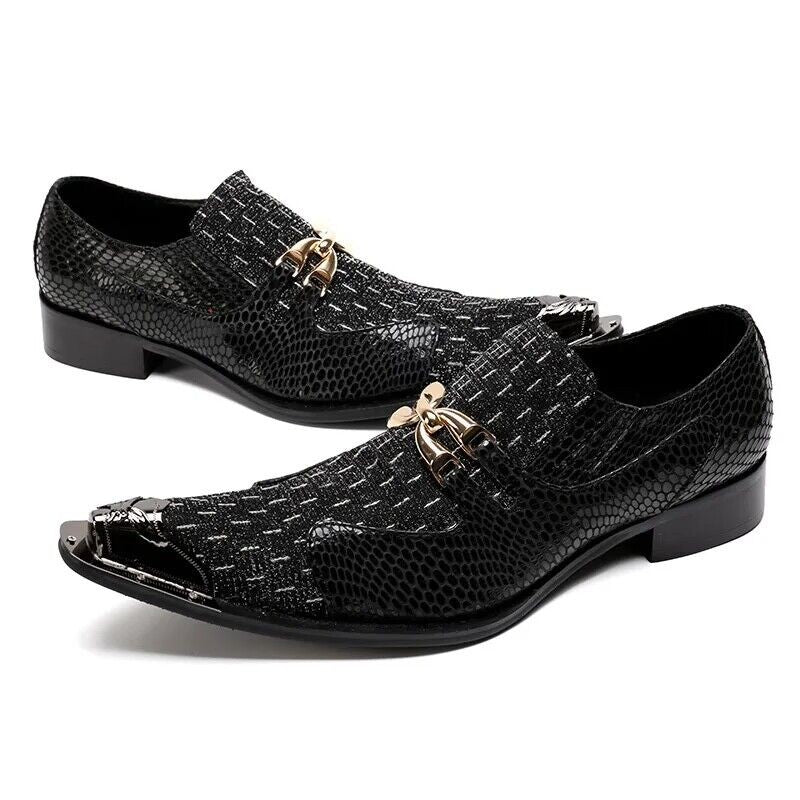 2024 Western Fashion Pointed Metal Toe Dress Shoes Blue Grey Party Wedding Leather Shoes for Men