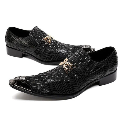 2024 Western Fashion Pointed Metal Toe Dress Shoes Blue Grey Party Wedding Leather Shoes for Men