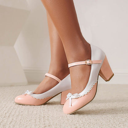 LIHUAMAO candy color Mary jane chunky heel women shoes platform ankle strap pumps party cosplay uniform dress wedding shoes