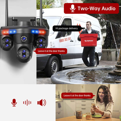 Câmera IP WiFi GEYUNE 35MP 4 Telas 7 Lentes Zoom 10X Câmera de Segurança PTZ Sem Fio Externa Câmera de Vigilância CCTV com Rastreamento Automático