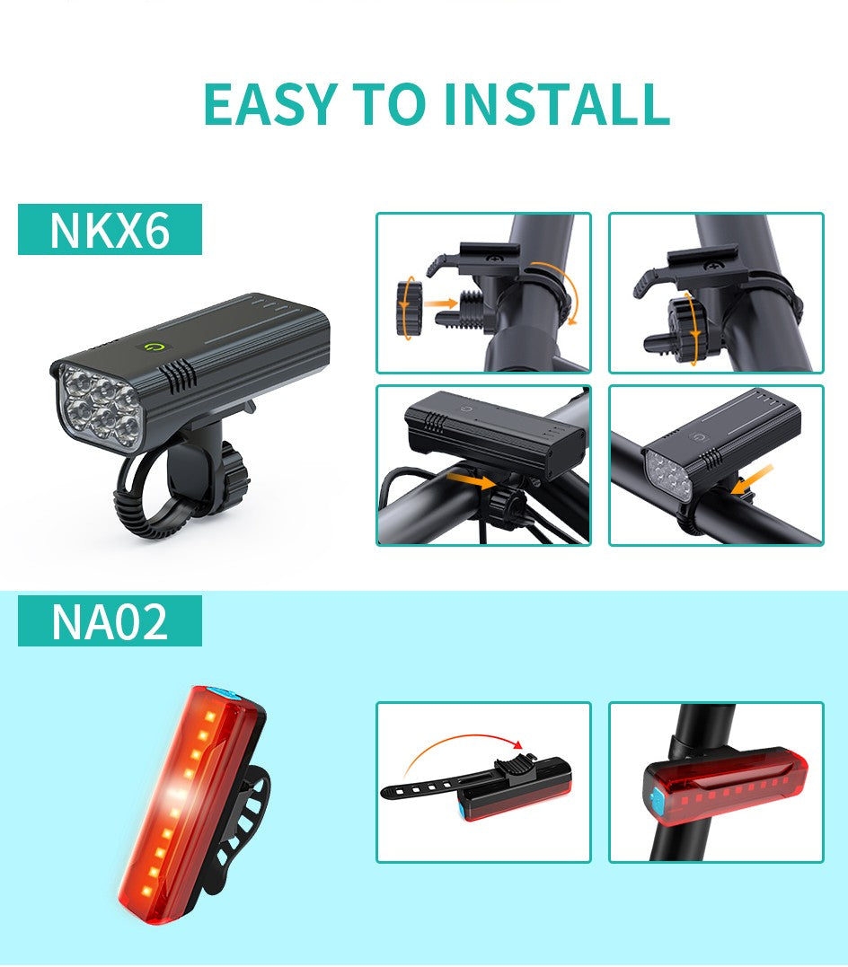 10000mAh 6-8 LED Bike Light USB Rechargeable 3600 Lumens Bike Headlight Super Bright Flashlight Front Lights and Back Rear light