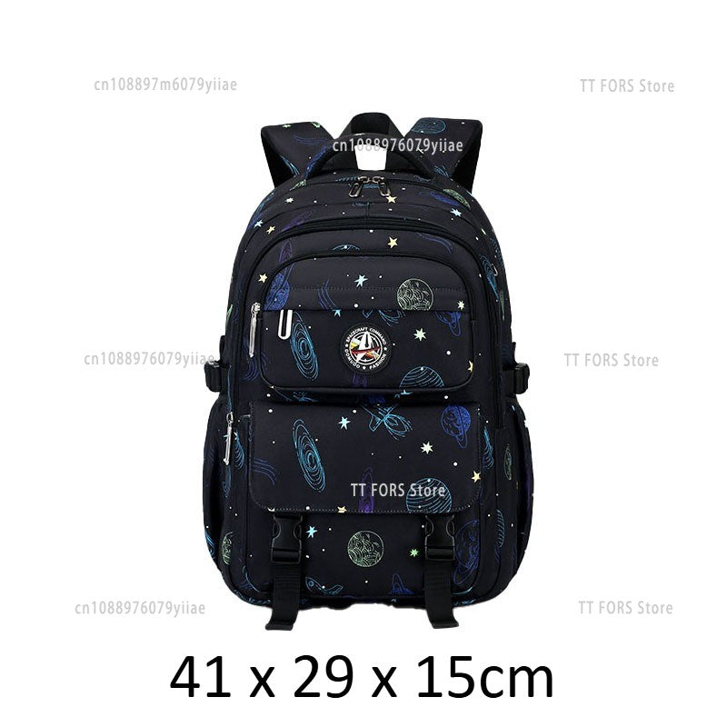 Nova Mochila Escolar Infantil Impermeável Ortopédica para Meninos com Estampa de Céu Estrelado Mochila de Descanso para Alunos do Ensino Fundamental Presente de Aniversário para Crianças