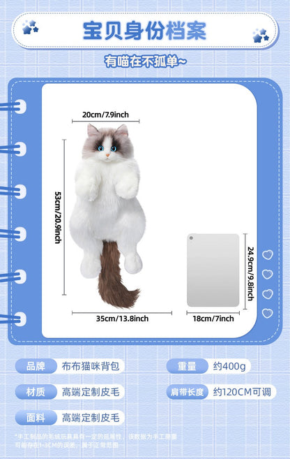 Mochila de Gato de Pelúcia Super Realista Bolsa de Compras para Viagem Bolsa Escolar de Gato de Desenho Animado Bonito Bolsa de Pelúcia Presente para Meninas