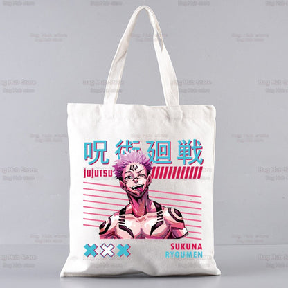 Jujutsu Kaisen Cartoon Shopping Bag Ryomen Sukuna Itadori Yuji Bolsas De Tela Shopper Okkotsu Yuta Gojo Satoru Shopping Jute Bag