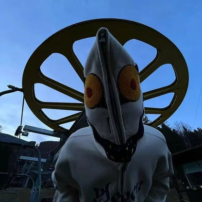 American fashion funny full zipper monster headgear men hoodie Y2K gothic Harajuku high street clothing casual loose sportswear