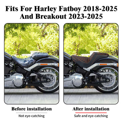 Banco do passageiro do motorista de duas pessoas da motocicleta Selim do piloto Banco dianteiro e traseiro para Harley Softail Fat Boy 2018-2025 Breakout FXBR 2023-25