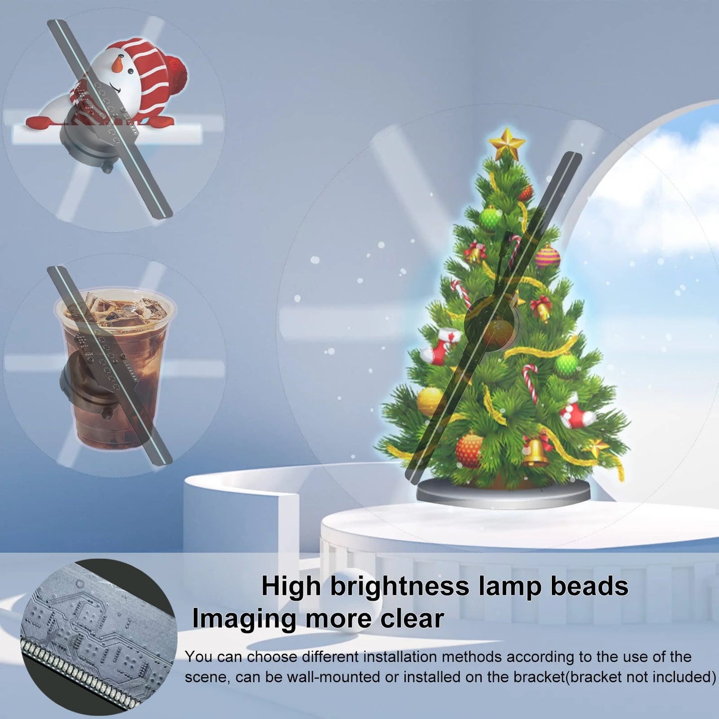 Hologram 3D Ventilador Fan Advertising Display Luces Led light Sign Holographic Player Support Images Video Draw Audiences