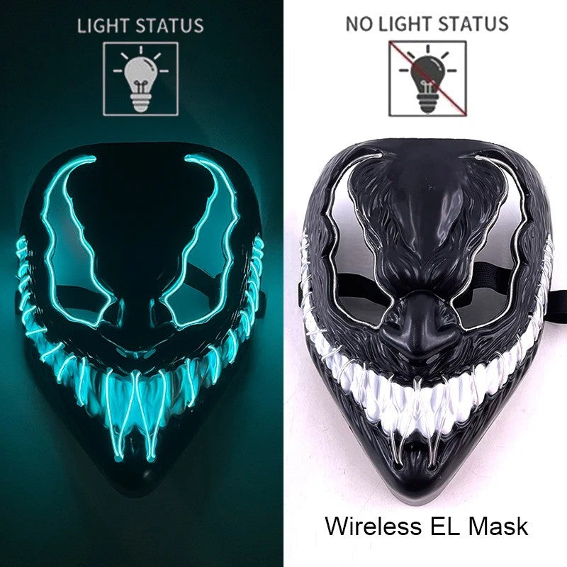 Wireless Neon LED Purge Mask Multi Glow Horror Face Cover Unisex Light Up Headgear For Halloween Masquerade Carnival Cosplay