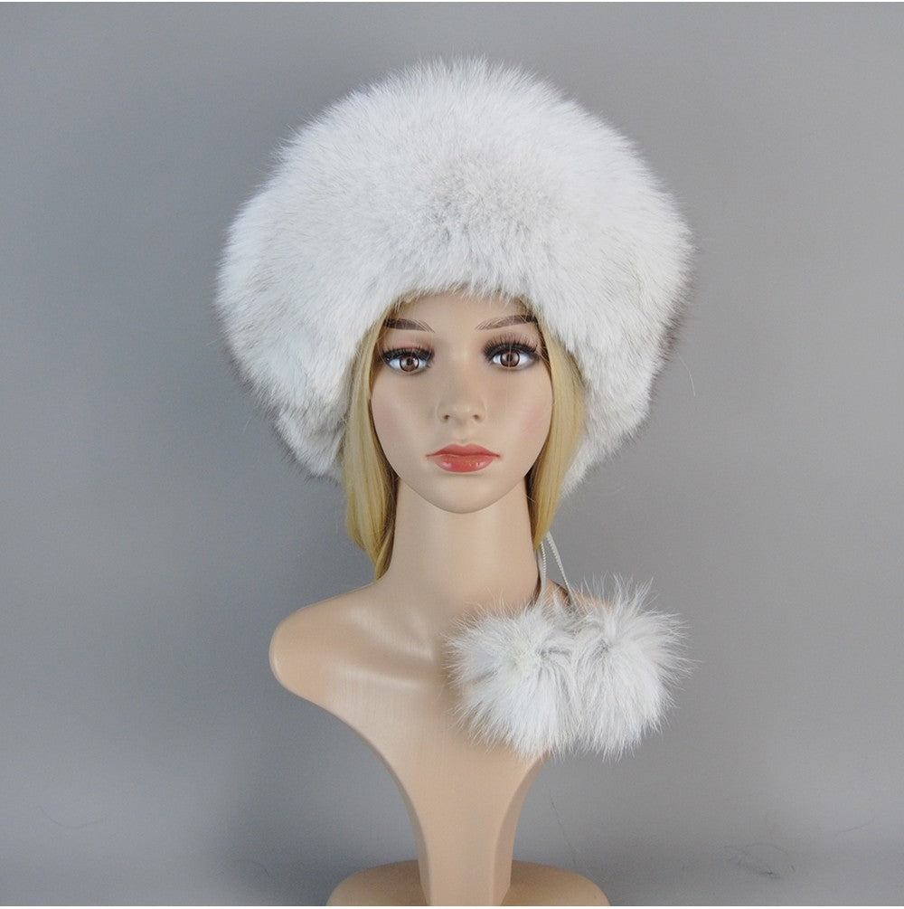 Nova Touca de Luxo de Inverno 100% Pelo de Raposa Natural Toucas de Pelo de Raposa Real de Qualidade para Mulheres Toucas de Pelo de Raposa Genuíno para Meninas