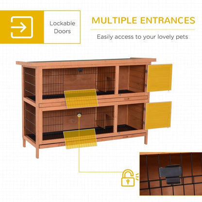 54" 2-Story Large Rabbit Hutch Bunny Cage Wooden Pet House Small Animal Habitat with Lockable Doors Leak-Proof Tray and