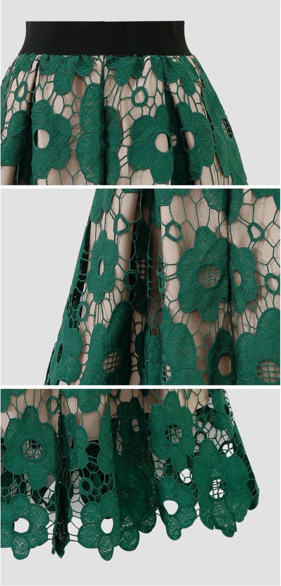 Summer Boho Lace Skirts Women Vintage Mesh Hollow Out Plus Size Skirt Elastic Waist Elegant  A-Line Midi Saias Black Red Green