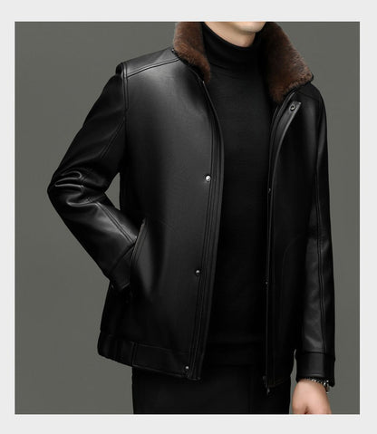 Outcoat Winter Faux Leather Jacket Detachable Golden Mink Fleece Inner Lining Top Layer Faux Deerskin One-piece Warm Men's Coat