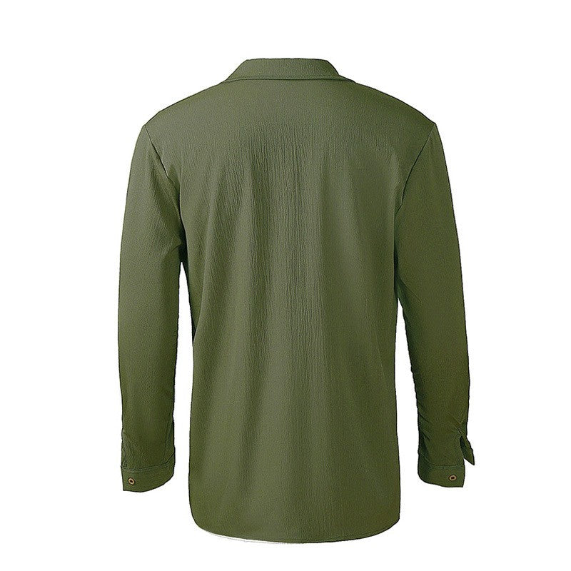 2025 Men's Casual Lapel Long Sleeve Shirts Tops Solid Loose Oversized T Shirt Men Cotton Linen Shirt Fashion Hawaiian Shirt Male