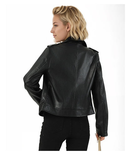 Women's Short-Length Black Leather Jacket for Fall, Fashionable Casual PU Jackets, Sizes: S M L XL.