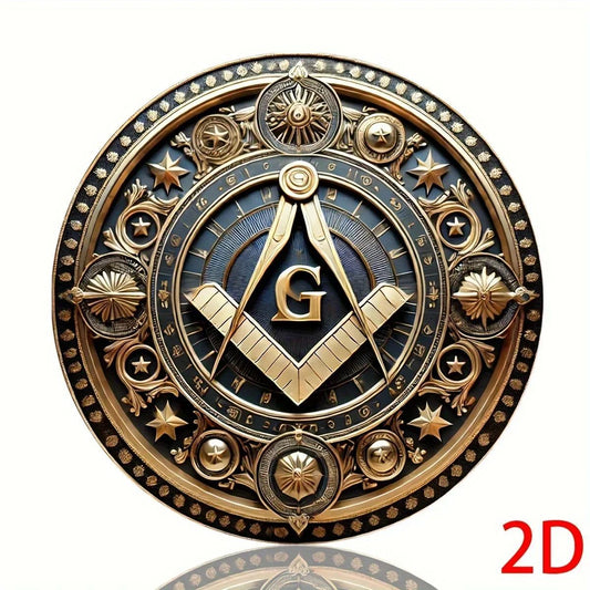 Vintage Masonic Round Aluminum Sign – Masonic Badge Wall Decor for Home