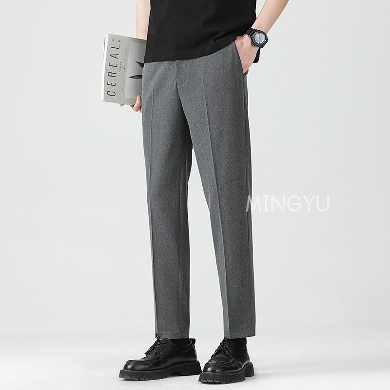High Quality Lyocell Blend Summer Ankle Length Pants Men Business Elastic Waist Formal Suit Korean Social Work Trousers Male 40
