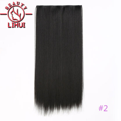Extensões de cabelo sintéticas com clipe, longas e lisas, com 5 clipes em uma única peça, extensões de cabelo multicoloridas LIHUI
