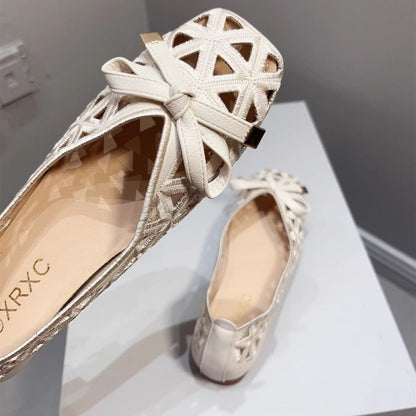 2025 New Fashion Women's Sweet Bow Mesh Flats - Hollow Out Grid Pointed