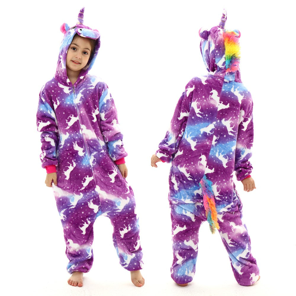 Winter Kids Pajama Sets Soft Warm Flannel Unicorn Costume Kigurumi Boy Girl Onesie Set Panda Tiger Bunny Deer Lion Pyjamas Suit