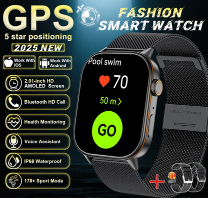 2025 Military GPS Smart Watch Men Flashlight Compass Waterproof Outdoor Sports Tracker Bluetooth Call Smartwatch For Android IOS