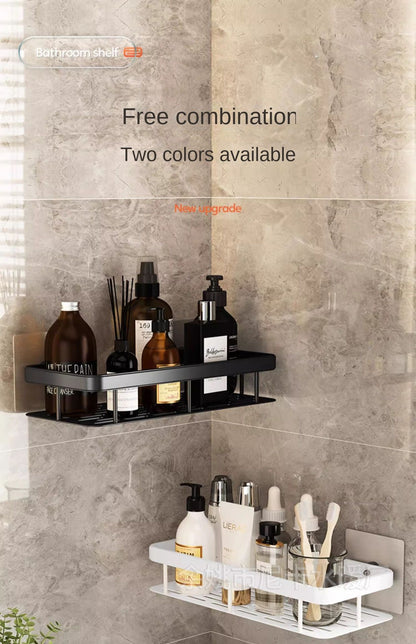 Black rectangular perforation-free bathroom storage rack Kitchen bathroom countertop wall hanging thick storage rack