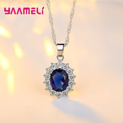 Conjuntos de joias de casamento e noivado femininos autênticos folheados a prata esterlina 925 com anel de brincos de colar de cristal de zircônia oval princesa