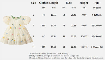 Summer Flower Embroidered Chiffon Dress for Baby Girl Birthday Dress High Quality Kids Clothes Send Big Bow
