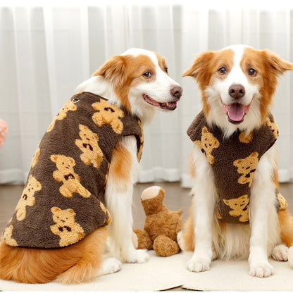 3GG-8GG Outono/Inverno Pelúcia Padrão de Urso Fofo Suéter para Cães Grandes Casaco de Lã Quente com Capuz Colete Suéter para Animais de Estimação Roupas para Animais de Estimação