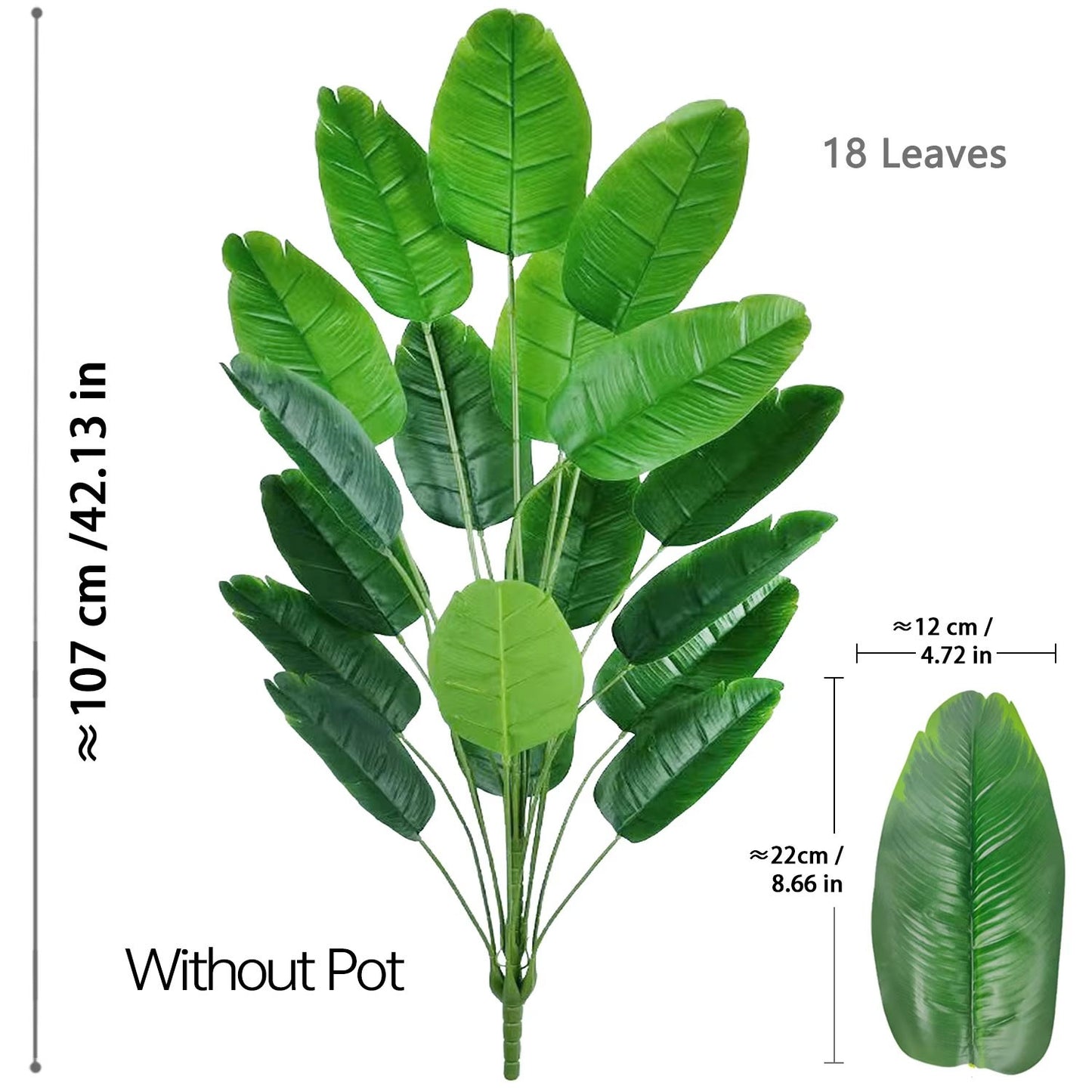 67-112cm Large Artificial Plants Bird of Paradise Tree Tropical Fake Banana Leaves Plastic Palm Plants for Home Garden Decor