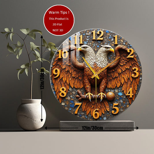 Tempered Glass Wall Clock Double-Headed Eagle Clock Suitable For Wall Decor or Tabletop Display Anywhere