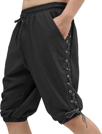 Men's Pirate Shorts Renaissance Medieval Vintage Lace-Up Viking Navigator Halloween Costume Pants