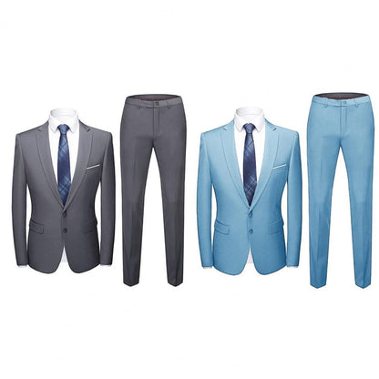Popular Men Suit Set Temperament Turndown Collar Cozy Slimming Pure Color Pants Groom Suit Fine Stitching