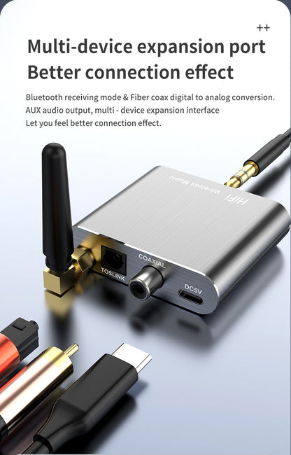 Qualcomm APTX-HD Bluetooth 5.2 Audio Receiver Hifi Stereo Music CD-Quality Sound 3.5mm AUX Coaxial Optical Fiber Wirelss Adapter