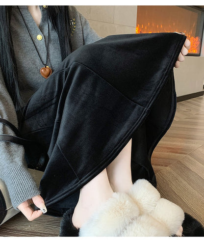 Elastic Velvet Long Black Skirts Women 2025 Casual Korean Fashion Y2k Clothes Mid Length Elegant High Waist Harajuku Maxi Skirt