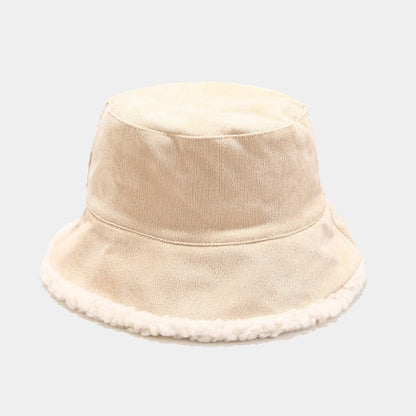 Reversible Faux Fur Bucket Hat Women Winter Lamb Wool Fleece Cap Corduroy Fisherman Hats Sunscreen Panama Caps