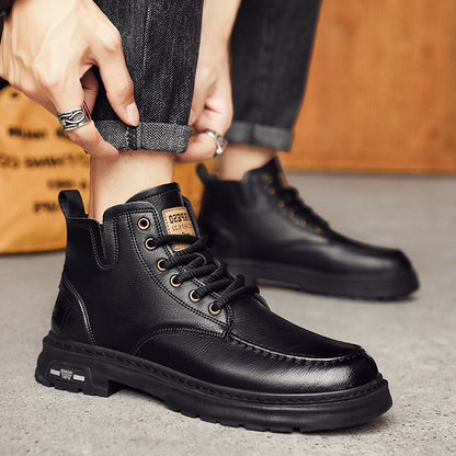 Hot Sale Brown Men's Boots Comfort Outdoor Men Motorcycle Boots Casual Lace-Up Ankle Boots Man Platform Boots botas para hombre