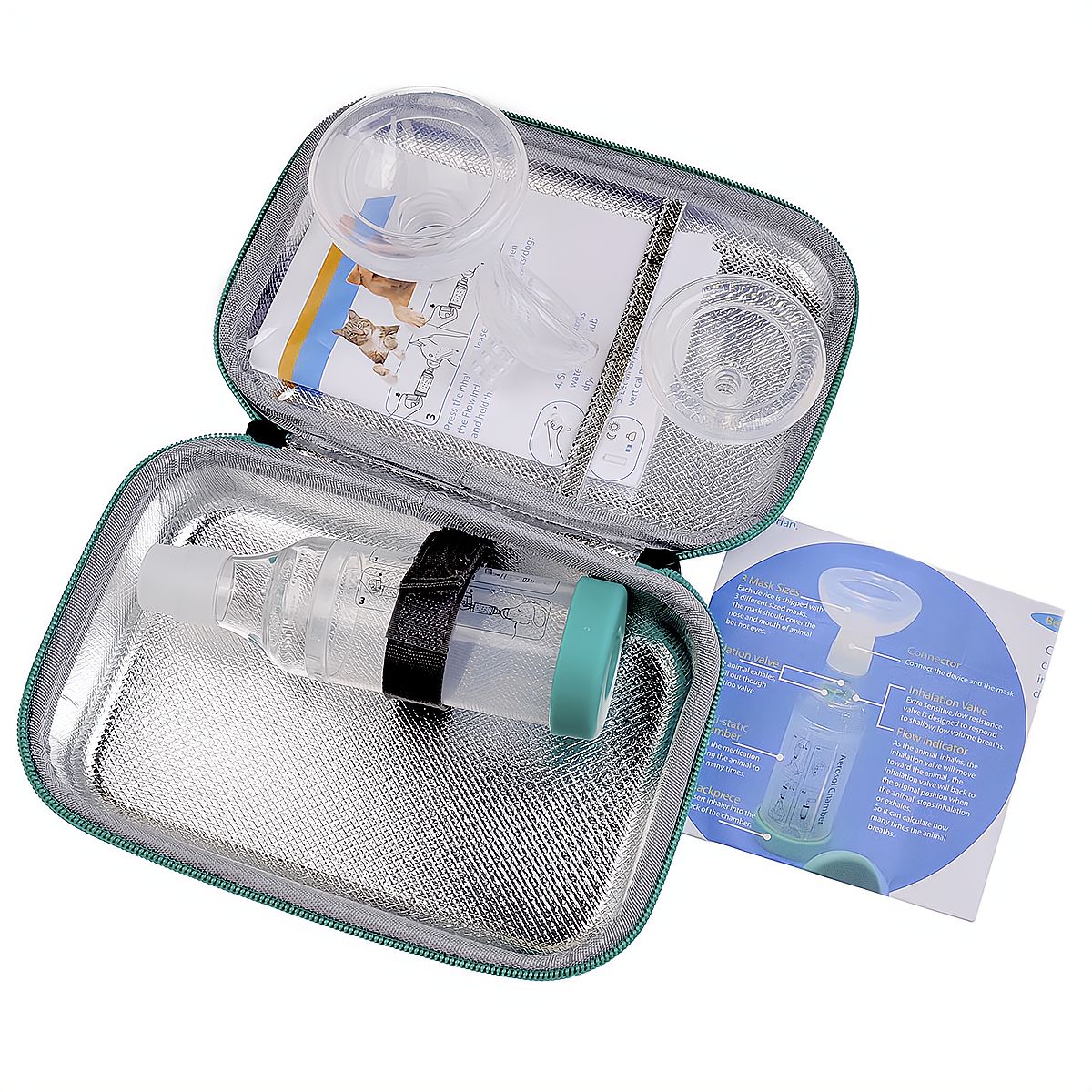 Espaçador de Câmara de Nebulizador Veterinário para Pets - Ferramenta Inaladora com 2 Máscaras Faciais de Silicone para Cães e Gatos