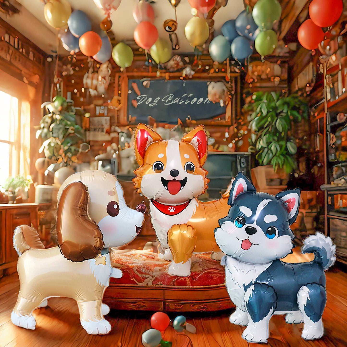 Dog Aluminum Film Balloon Husky Corgi Big Ear Dog Cartoon Shaped Balloon Children's Birthday Decoration Shower Decoration