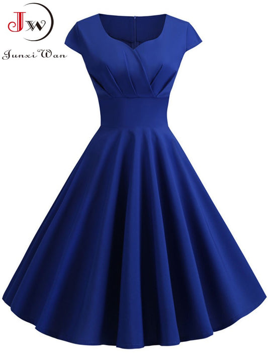 Summer Dress Women Hepburn Vintage Rockabilly Pin Up Dress Robe Femme Casual Ret