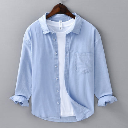 Men's Cotton-Linen Long Sleeve Shirt – Lightweight, Breathable, Vintage-Inspired Business Casual Shirt for Spring/Summer Fashion