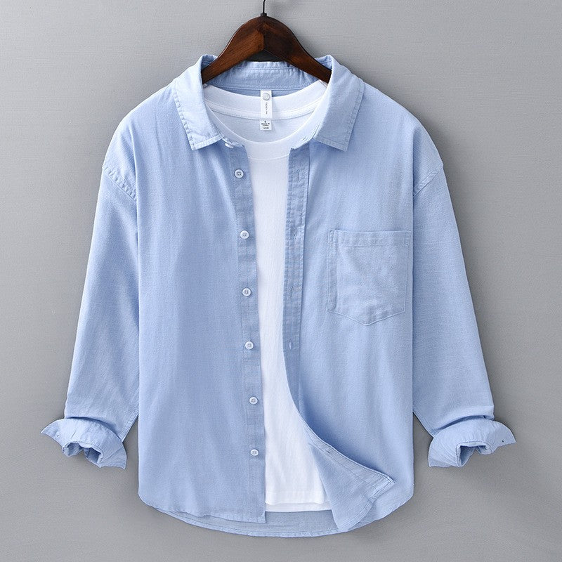 Men's Cotton-Linen Long Sleeve Shirt – Lightweight, Breathable, Vintage-Inspired Business Casual Shirt for Spring/Summer Fashion