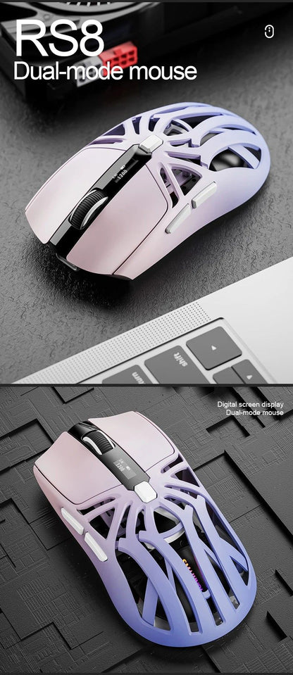 Mouse Gamer Sem Fio Ergonômico SmailWolf RS8, Tri-Modo com Design Oco Ultraleve, 1000Hz e Bateria de Longa Duração