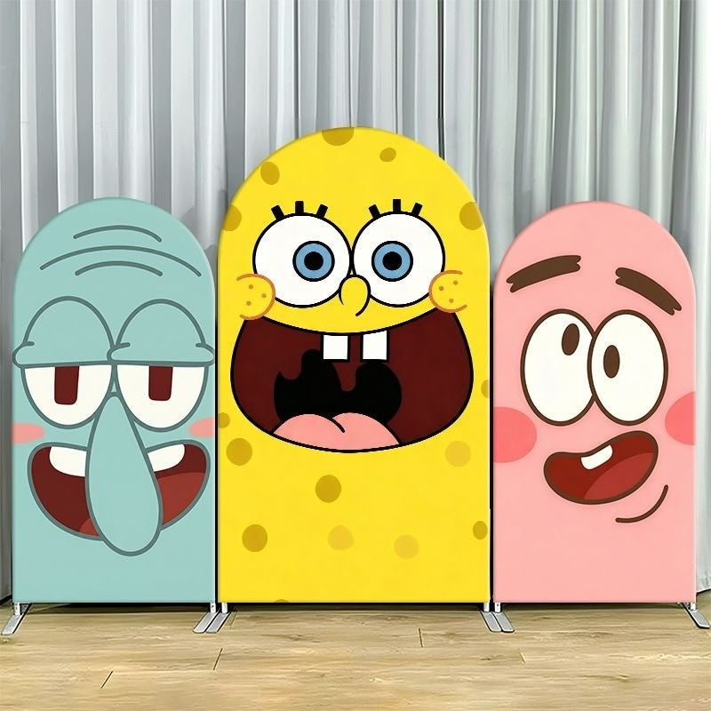SpongeBob Squidward Patrick Arch Backdrop Cover Cartoon Party Decoration Elastic Fabric Event Photo Background Celebration Decor