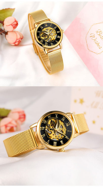 Forsining 099L Girl Bracelet Mechanical Watch With Manual Hand Wind Mechanical Wristwatch Mesh strap Female Watch Reloj Mujer