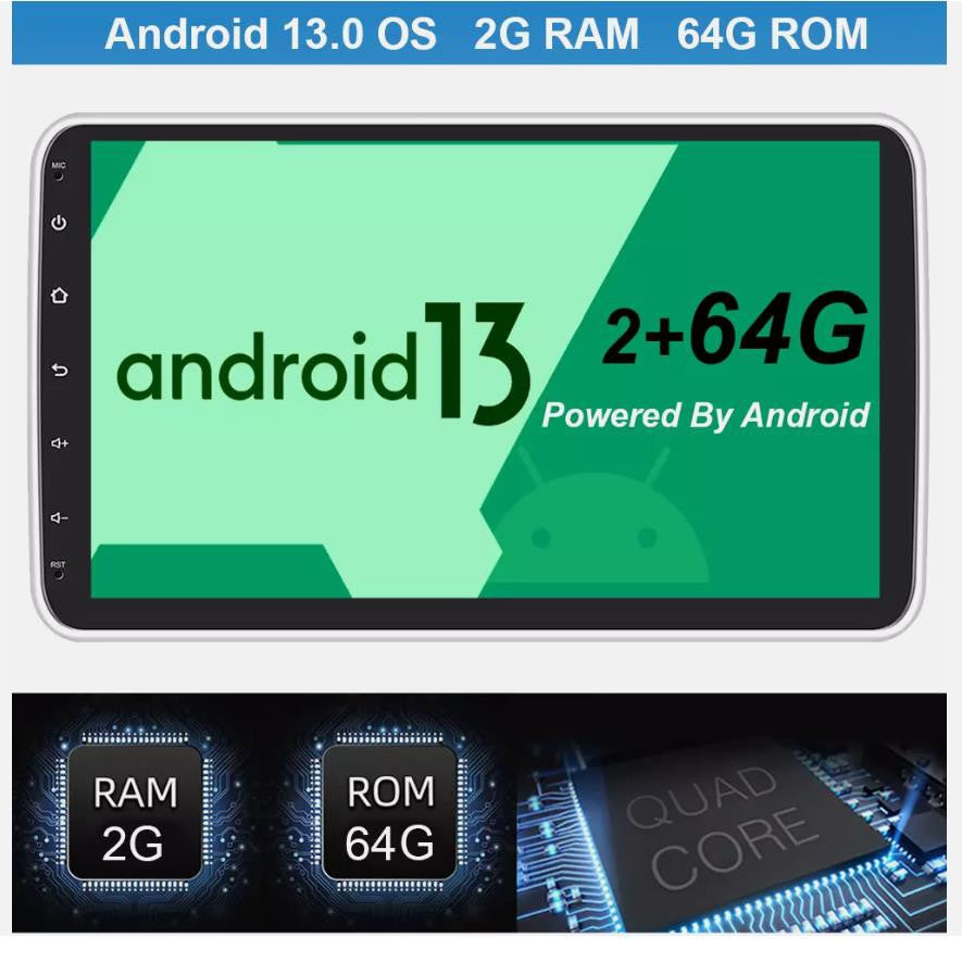 Rádio Estéreo de Carro com Tela Sensível ao Toque Rotativa de Alta Qualidade de 10,1 polegadas Android 13 2+64G 1 DIN GPS Navi BT FM RDS WIFI USB EQ SWC com Microfone