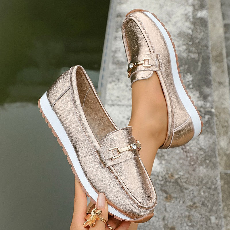 Gold Silver Metal Chain Flats Shoes Women Spring Autumn Plus Size Platform Loafers Woman Slip On Soft Bottom Casual Shoes Female