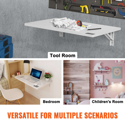 SucceBuy Wall Mounted Folding Table Drop Leaf  Floating Desk with Bracket Fold Down for Home Office Room Kitchen Space-Saving
