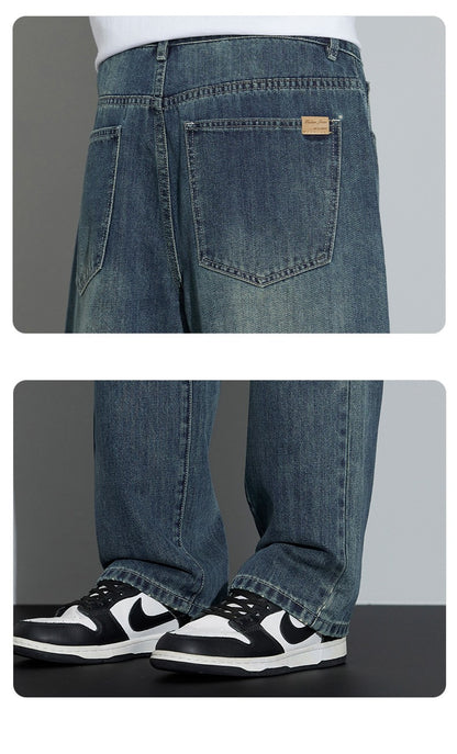 Winter Fleece Men's Warm Jeans Loose Wide Leg Thickened Thermal Retro Denim Pants Fashion Straight Streetwear Plush Trousers