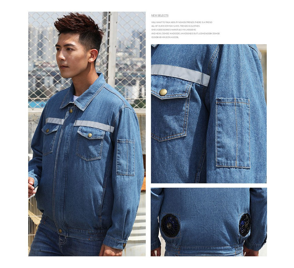 Summer Welder Denim Air Conditioning Clothes Fan Clothes Flame Retardant Fan Jacket Body Cooling Clothes Vest Fan Work Clothes