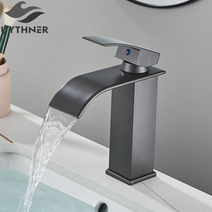 Brushed Golden Basin Faucets Elegant Waterfall Bathroom Sink Faucet Single Lever Hole Deck Mount Brass  Mixer Taps